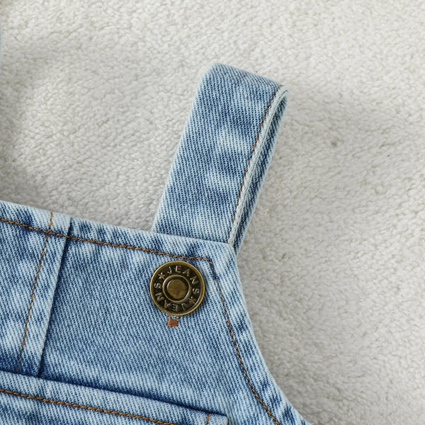 Conjunto Bebê Macacão Jeans Com Blusa Canelada