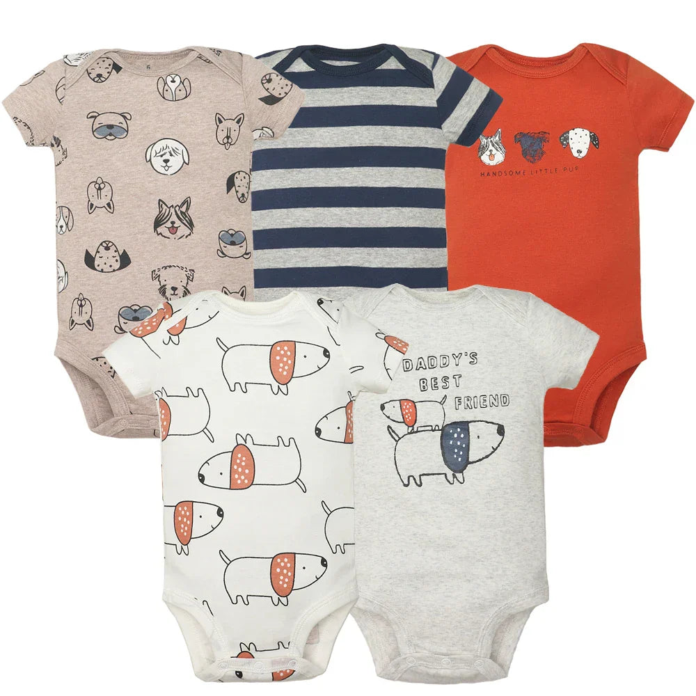 Kit Com 5 Bodies Bebê Maga curta Estampados Menino
