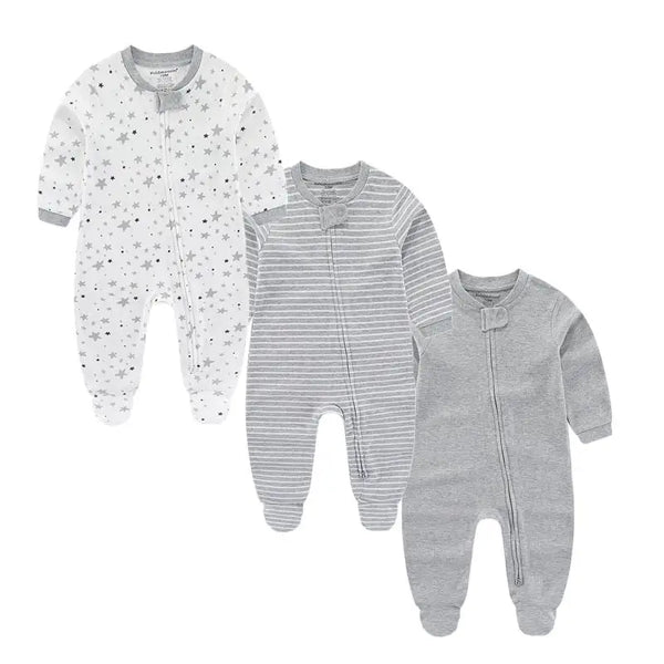 Kit 3 Macacões Bebê com Zíper Manga Longa em Algodão
