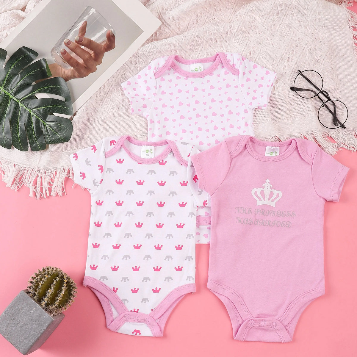 Kit 3 Bodies Bebê Menina Estampas Manga Curta