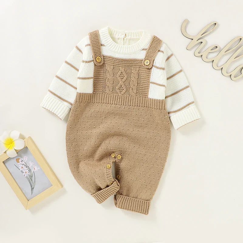 Macacão Tricot com Blusa Listrada Bebê Menina