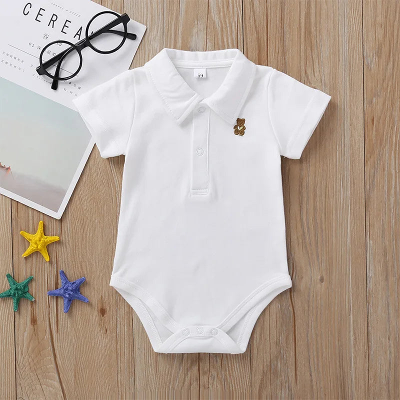 Kit 5 Bodies Polo Bebê Com Gola e Ursinho Unissex