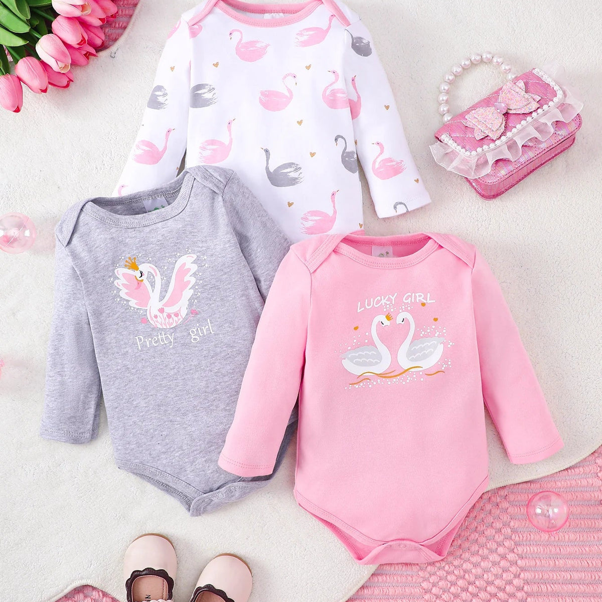 Kit 3 Bodies Bebê Menina Manga Longa Inverno
