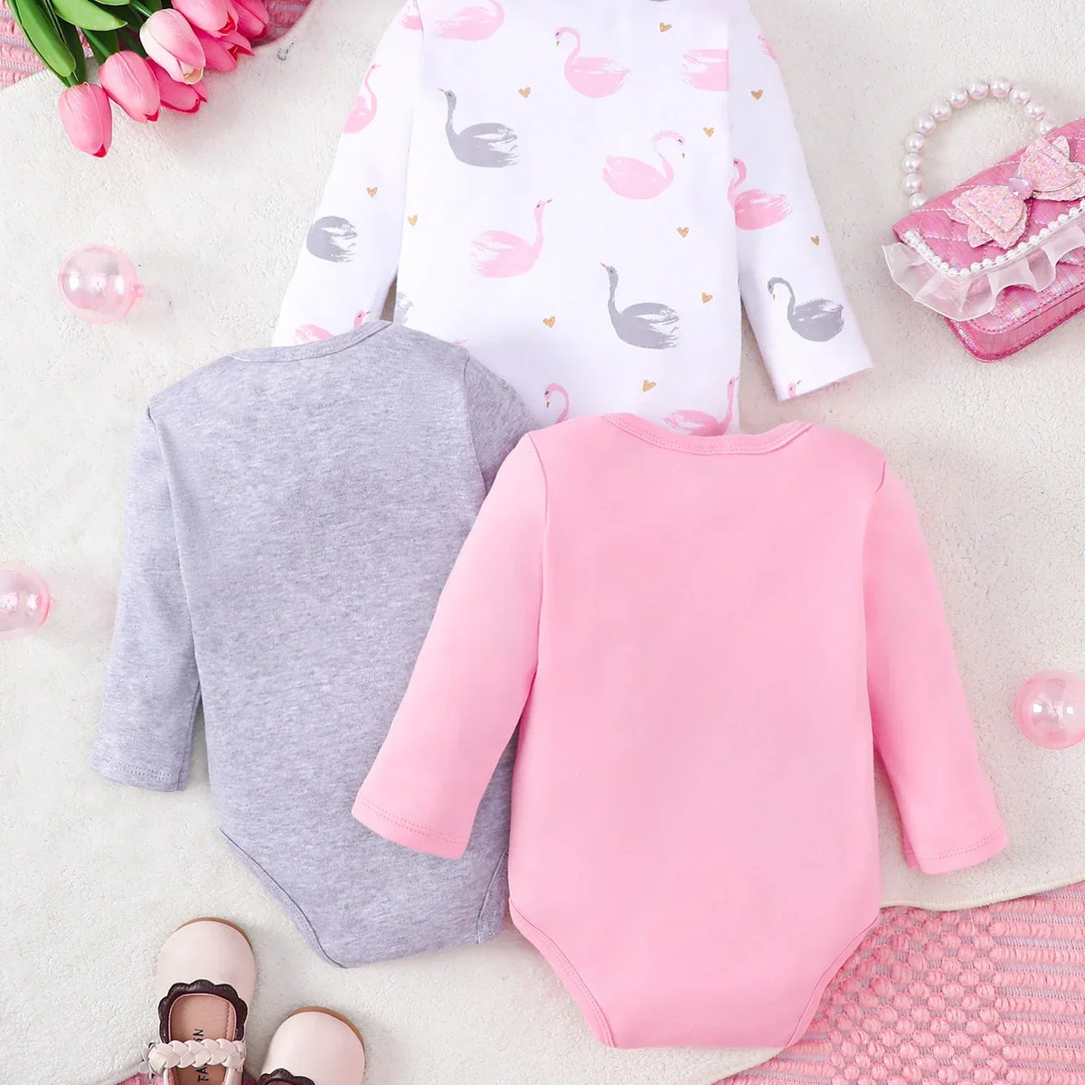 Kit 3 Bodies Bebê Menina Manga Longa Inverno