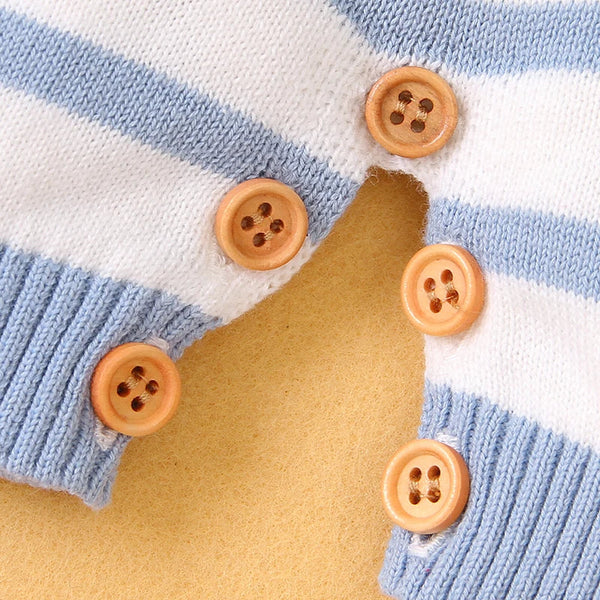 Macacão Bebê Estilo Marinheiro Tricot Azul e Branco com Âncora
