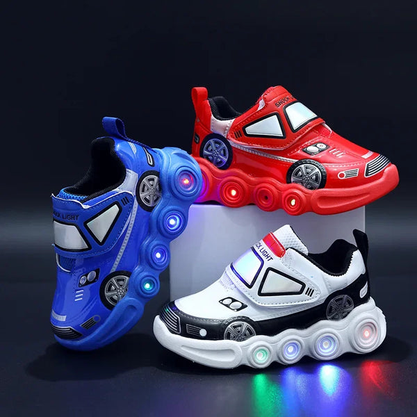 Tênis Infantil com Luz LED em Formato de Carrinho –  Fecho de Velcro