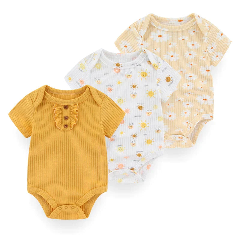 Kit 3 Bodies Bebê Menina Estampas Manga Curta