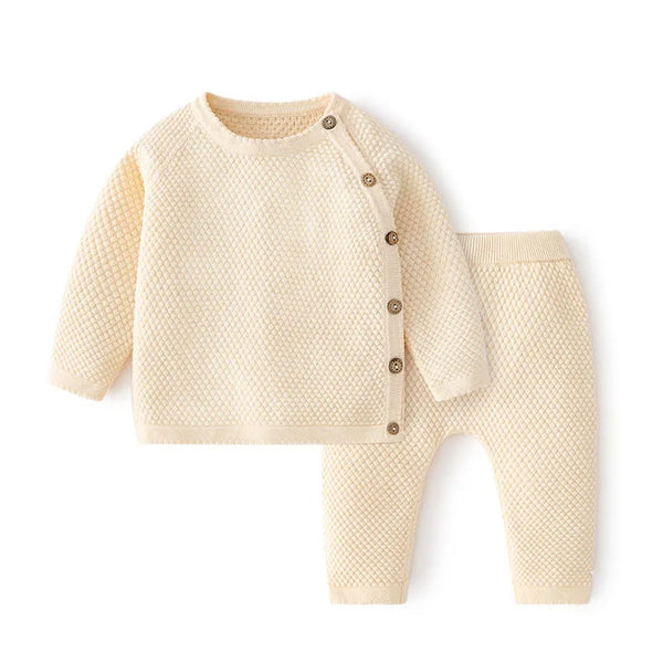 Conjunto Tricô Bebê Unissex Blusa com Botões Laterais + Calça
