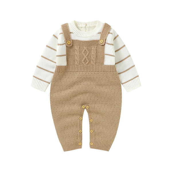 Macacão Tricot com Blusa Listrada Bebê Menina